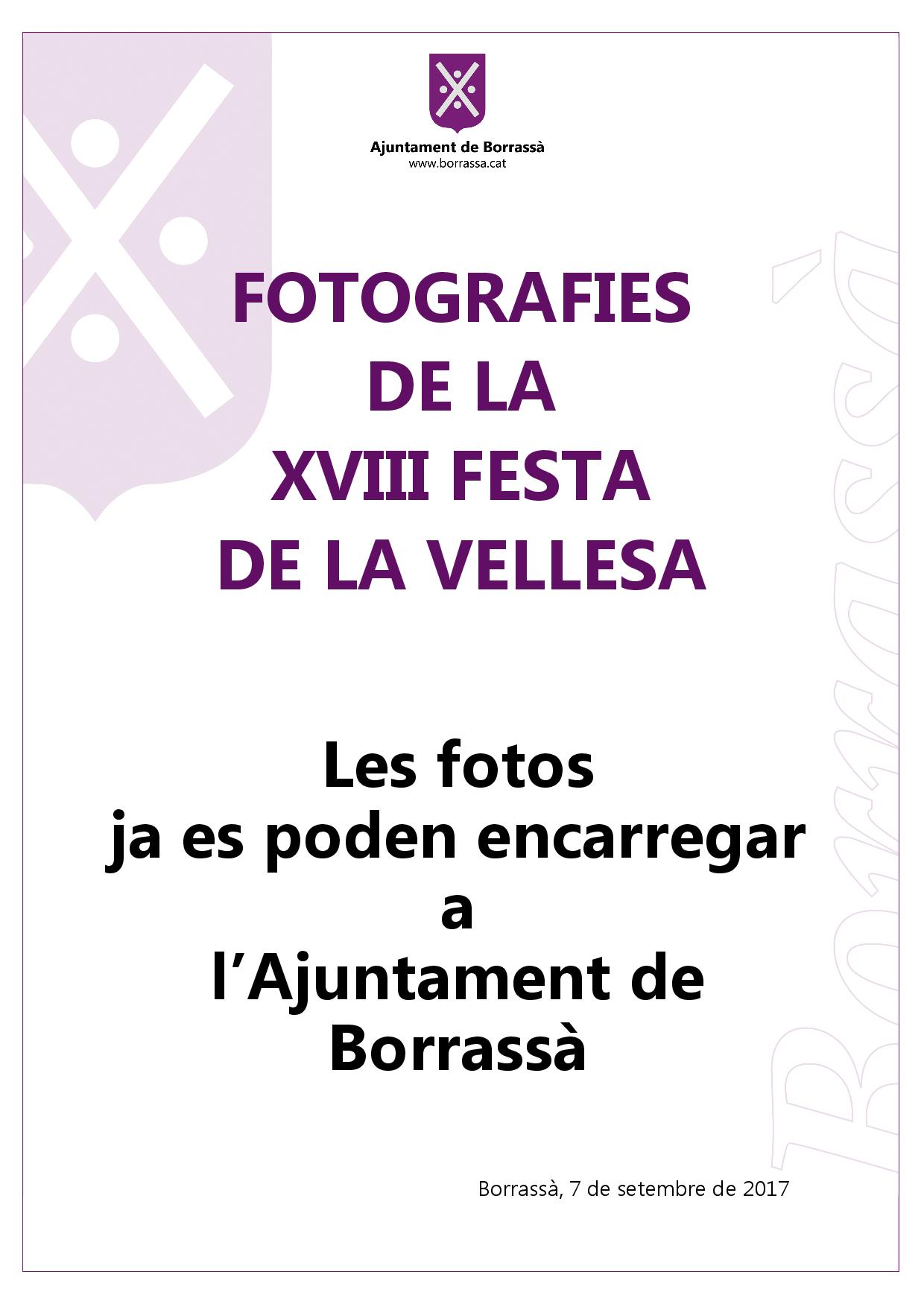 Les fotografies de la XVIII Festa de la Vellesa ja es poden encarregar a l'Ajuntament.